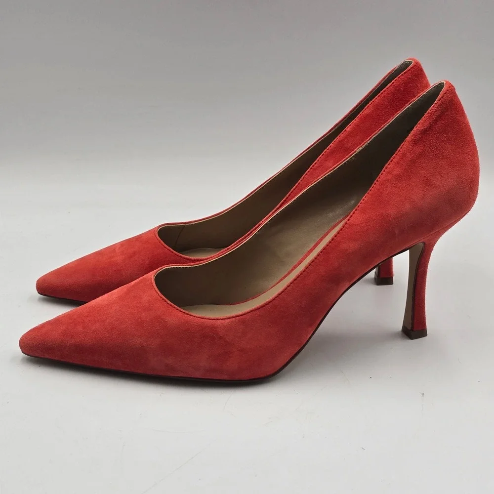 Ann Taylor Pumps Women 9M Suede Pointed Toe Red Stiletto Classic EUC Work Formal